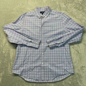 Ralph Lauren Shirt Womens XL Pink Blue Plaid Button Down Green Polo Pony Logo